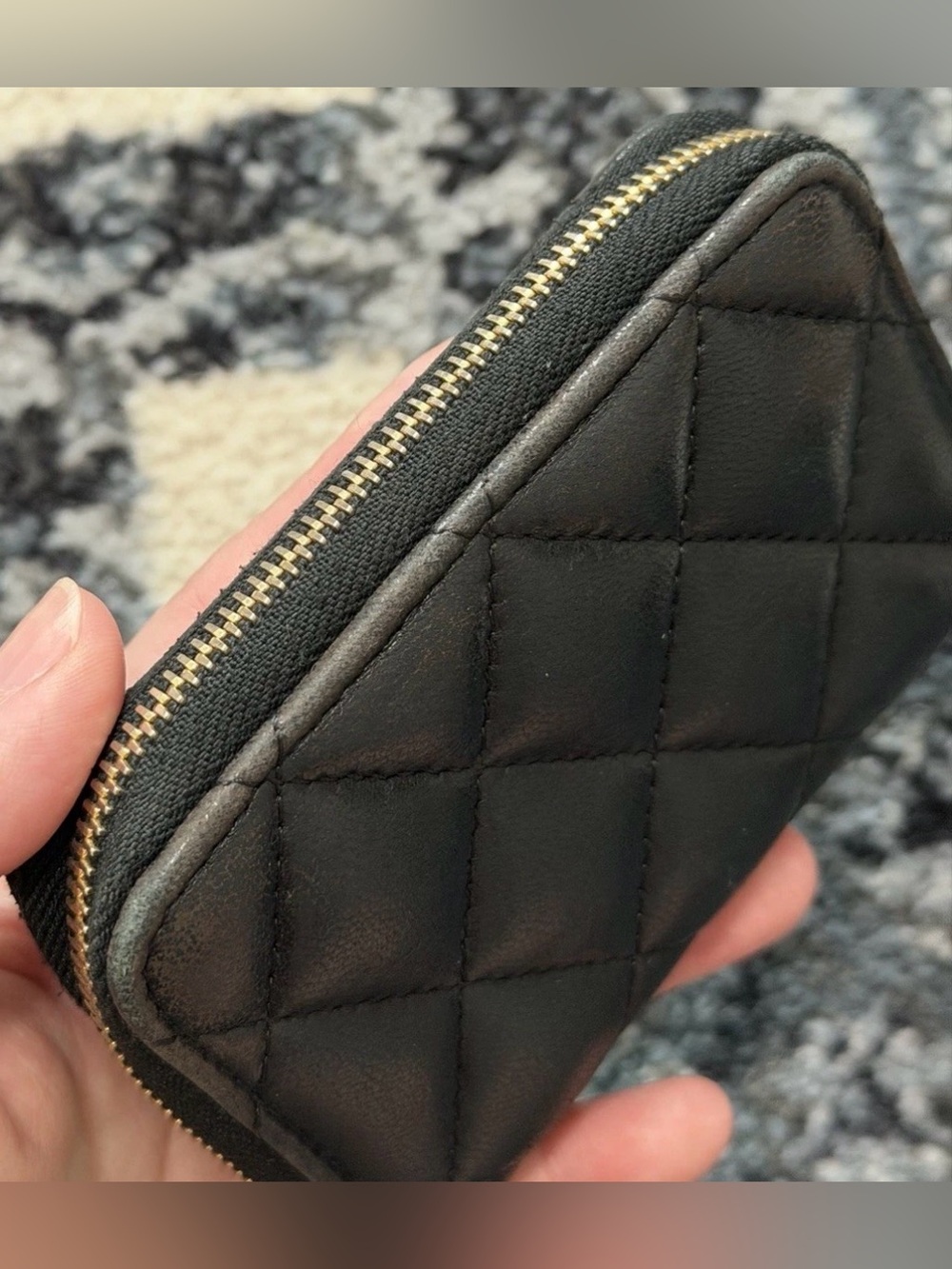 CHANEL Black Quilted Zip-Around Card Wallet with Gold CC - Picture 10 of 15
